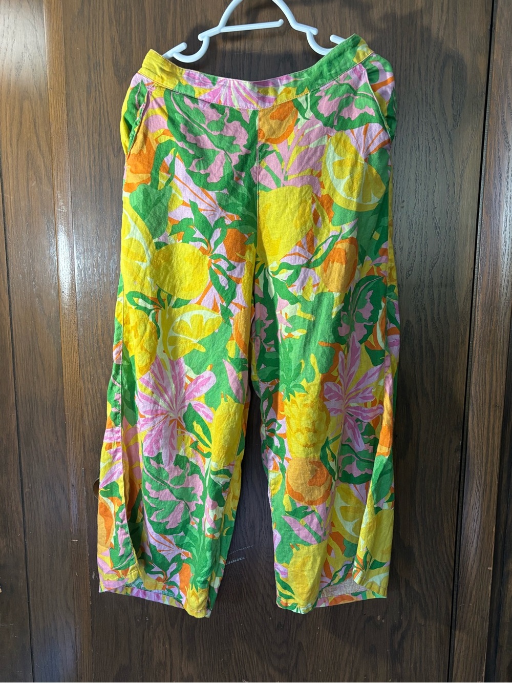 C&C Women's California Linen Tropical Floral Patch Pocket Wide Leg Pants Pants
